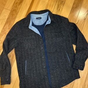 Lands’ End Charcoal Gray 100% Cotton Shirt Fleece Lined Jacket for Men